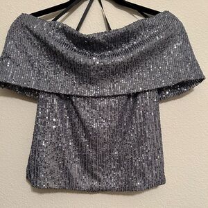 Premier Silver Sequin Off-Shoulder Blouse